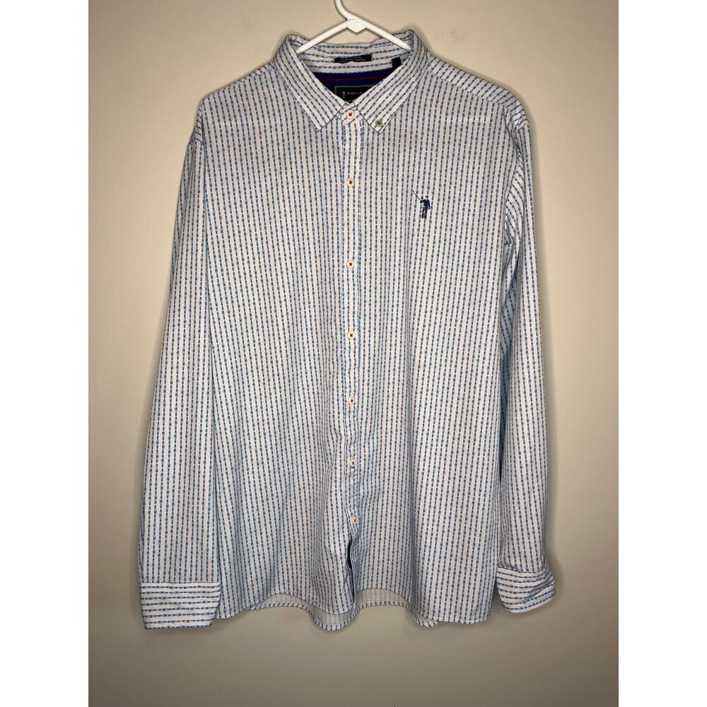 William Murray White Blue Golf Active Beersucker Beer Print Polo Shirt XL